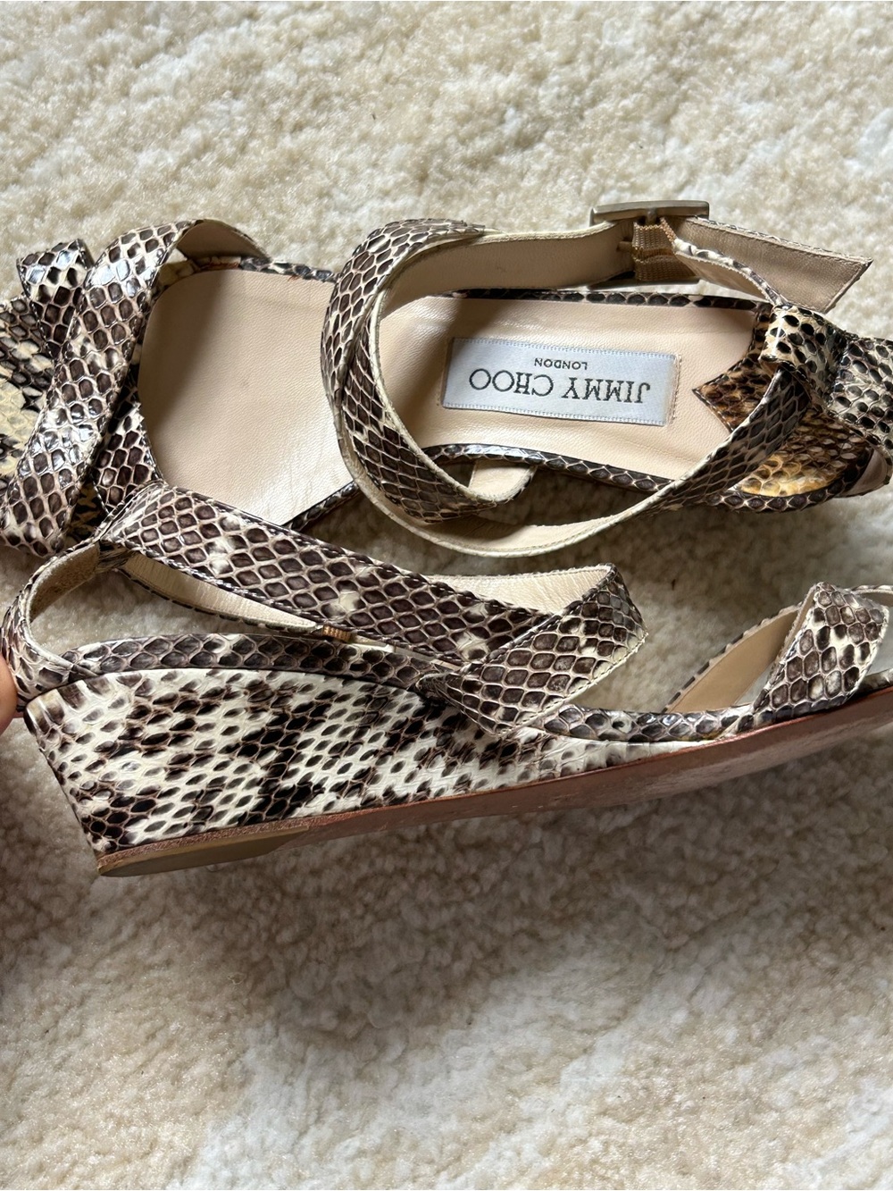 Jimmy Choo Python Snakeskin Platform Wedge Sandals Ankle Strap EU 38 US 7.5 8